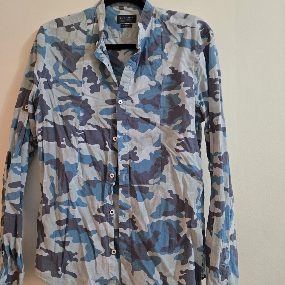 Blue Camouflage Button-Up Shirt